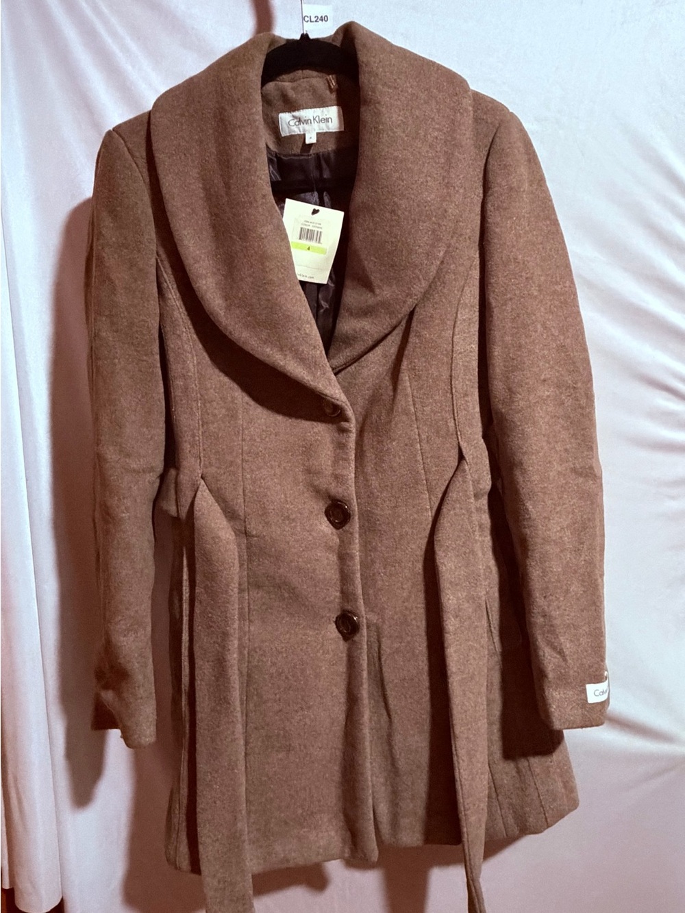 Calvin Klein Oatmeal Belted Coat Size 4 CL240